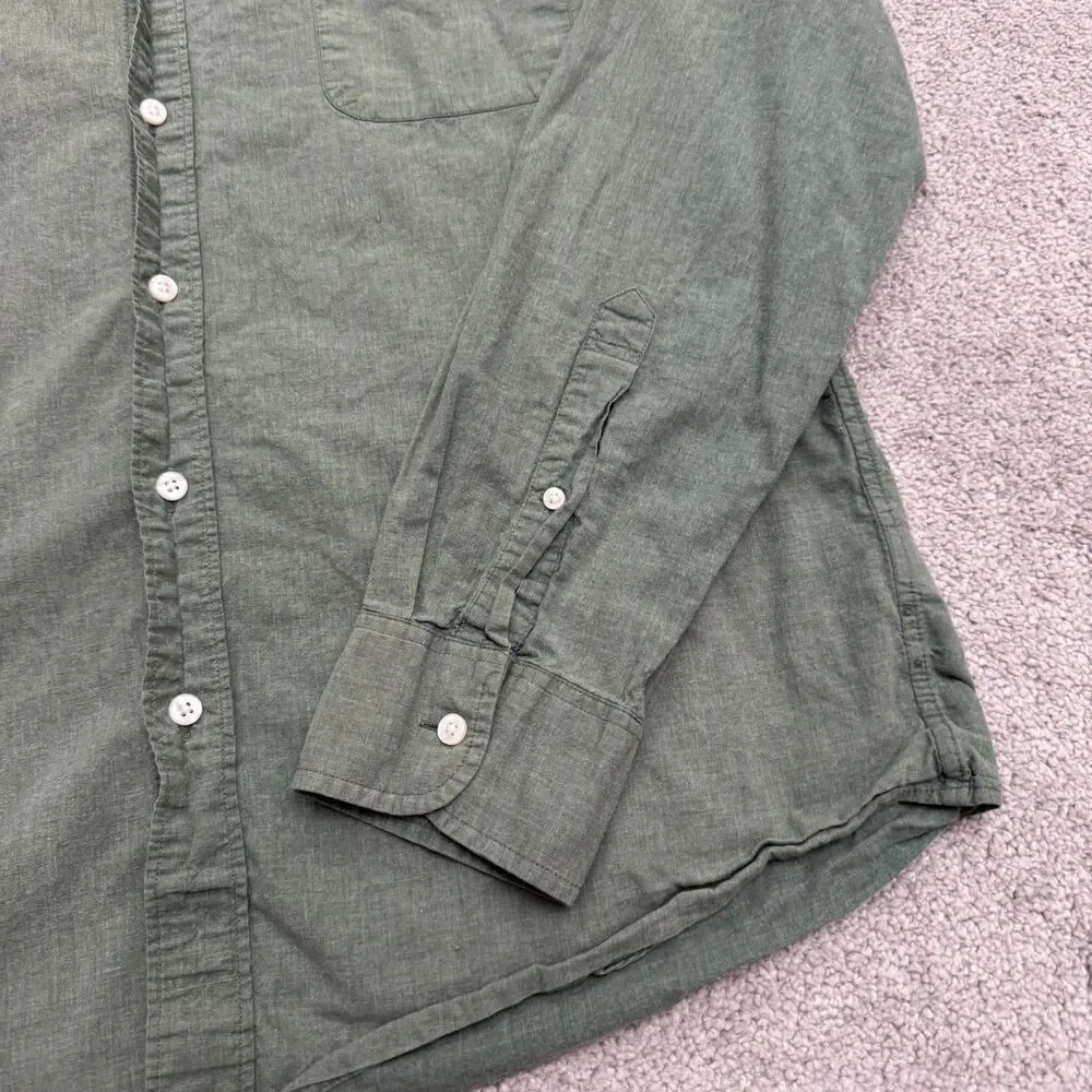 J.Crew Slim Fit Long Sleeve Button Down Shirt Large Olive Green Washed Cotton